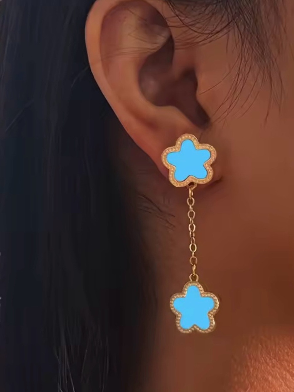 Kohl's Gold-Tone Blue Flower Drop Earrings